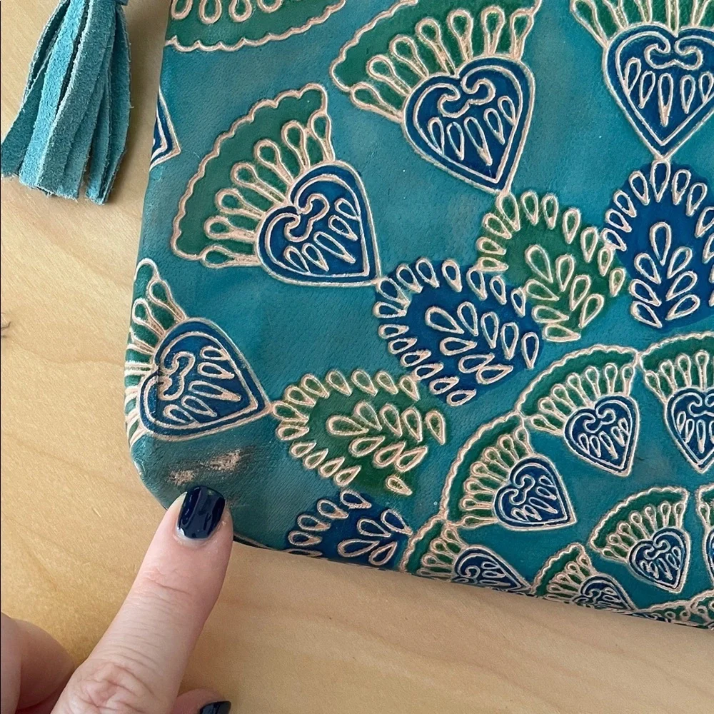 Teal and Navy Patterned Clutch padded